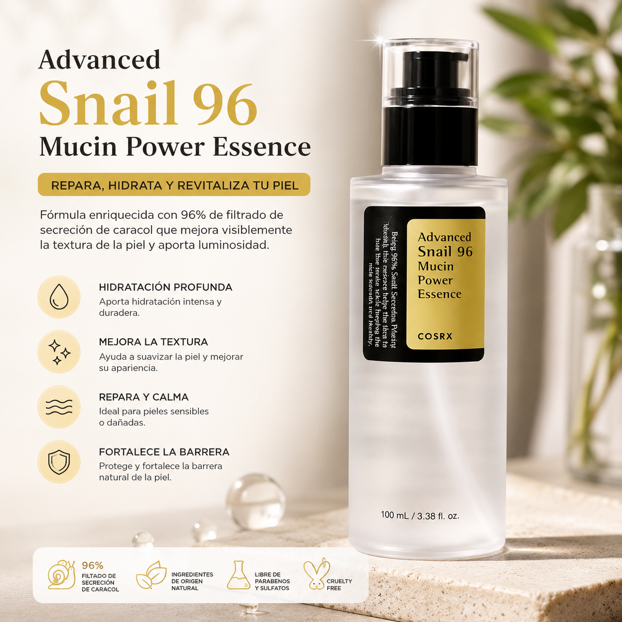 COSRX Advanced Snail 96 Mucin Power Essence - Hidratación Reparadora